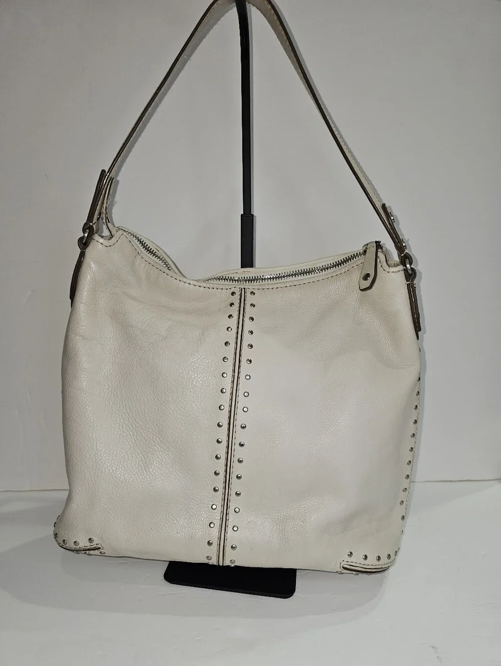 Michael Kors Women's Stud-Accent Leather Hobo Bag in Off White